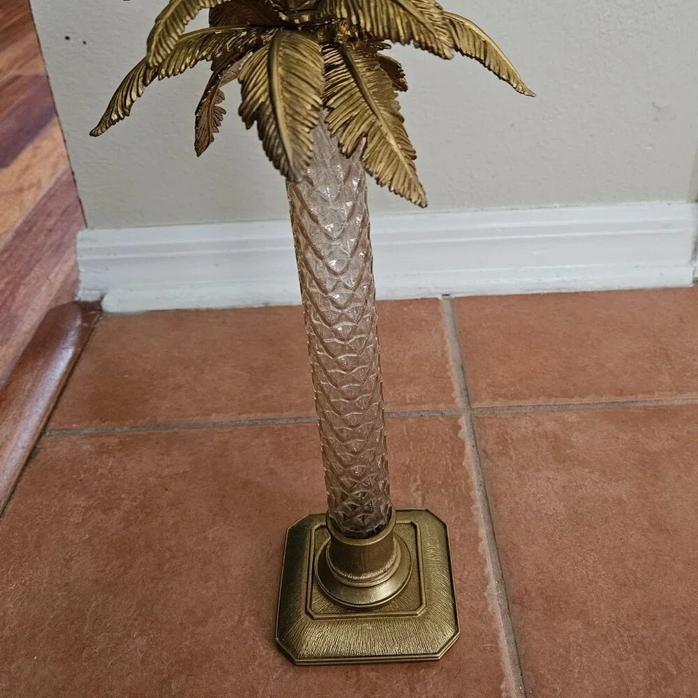 RARE JAY STRONGWATER FLORA & FAUNA PALM TREE ENAMEL CRYSTAL CANDLE HOLDER OBJET